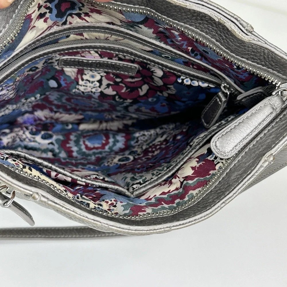 Vera Bradley Quilted Leather Molly Crossbody Purse Silver Metallic Crossbody Bag